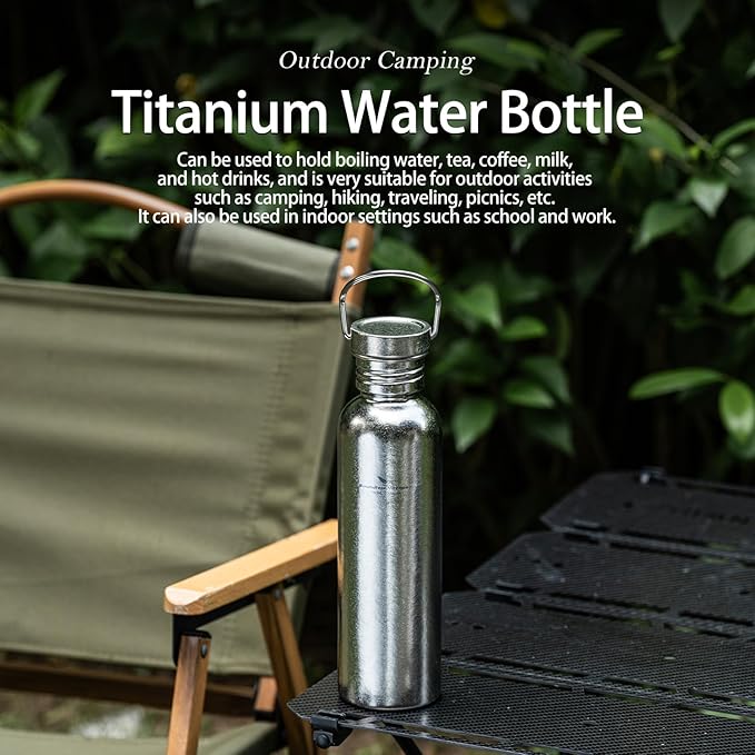 Boundless Voyage Titanium Water Bottle with Lid Wide Mouth Leak-Proof Reusable Sport Drinking Bottle for Camping Hiking Picnic Climbing Running Tea Coffee (750ml-glossy)