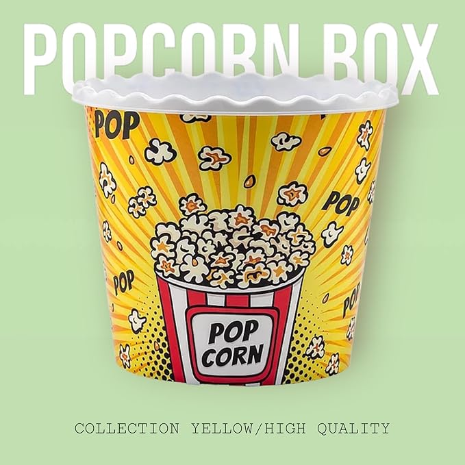 Modern Style Reusable Plastic Popcorn Box/Popcorn Containers/Popcorn Bowls Set for Movie Theater Night - (BPA Free - 6 Pack-75 oz) (6, YELLOW)