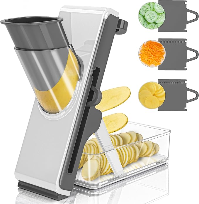Mandoline Slicer Safe Multifunctional Dicer Adjustable Commercial Slicer Machine Stainless Steel Chopper (White Light Grey)