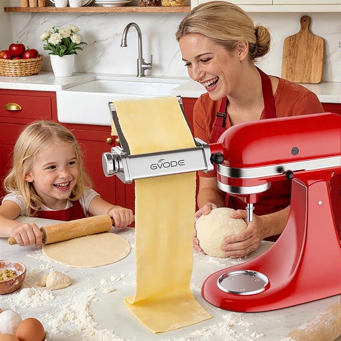 Pasta Attachment for KitchenAid Stand Mixer, Pasta Maker KitchenAid Attachment with Detachable Metal Plate, Includes Pasta Sheet Roller, Spaghetti Cutter and Fettuccine Cutter
