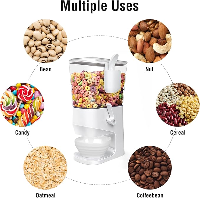 Cereal Dispenser Countertop With Bowls and Spoons Cereal Containers Storage for Pantry Snack Organizer Dry Food Storage Container with Lid for Kitchen Organization Oatmeal Nut Granola（1pcs White）