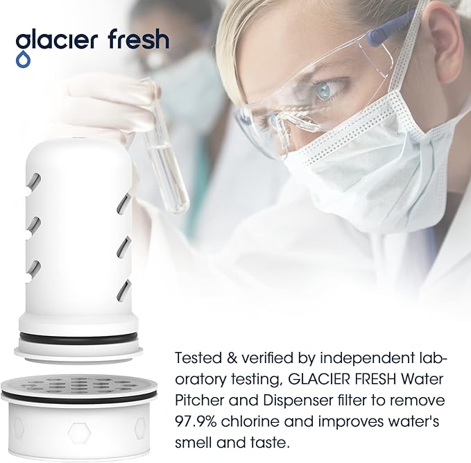 GLACIER FRESH Water Pitcher Filter Replacement for LS Home Dispenser and Pitcher Systems, Reduces Chlorine Taste and Odor, 1 Membrane Micro and 2 Activated Carbon + Ion Exchange Filter