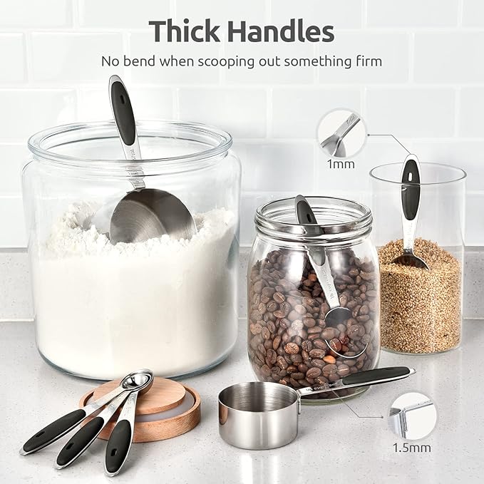 Measuring Cups and Spoons Set: U-Taste 18/8 Stainless Steel 10 Pieces Metal Stacking Kitchen Baking Cooking Food Measure Set 5 Cups 5 Spoons with Strengthened Weld Joints (Black, Upgraded Version)