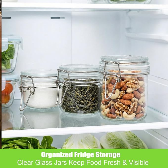LemonRoad Airtight Glass Jars with Hinged Lids Set of 12, Paired with 2 Chalkboard Labels, Small Mason Jars in 3 Sizes (4/7/9.5oz), Clamp Lock Canisters for Jam, Spice, Honey, Kitchen Organization