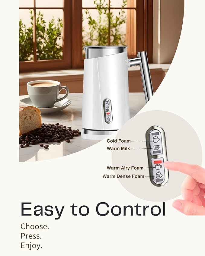 Huogary Milk Frother, 4 in 1 Electric Milk Steamer, Automatic Hot & Cold Foam Maker, Milk Warmer for Coffee, Latte, Cappuccino, Macchiato, 120V White