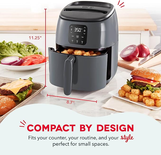Dash Digital Tasti-Crisp™ Air Fryer - Compact Electric Digital Fryer With Auto Shut-Off Feature - Ideal for Small Spaces - AirCrisp® Technology - 2.6 Quarts - Cool Grey