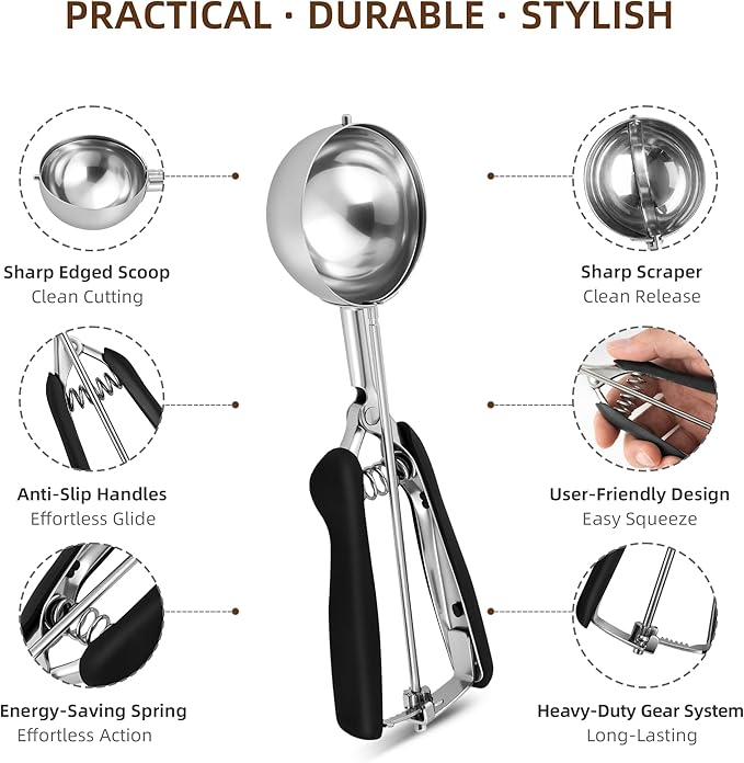 Large Ice Cream Scoop 65MM, Trigger Release Stainless Steel Cookie Scoop, Portion Scoop 2.82 oz/80ml, Commercial Food Disher, for Portion Control, Cookie Dough, Cupcake Batter (5.3 Tablespoon)