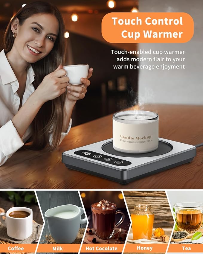 Maestri House ETL Listed Coffee Mug Warmer with 4 Temp Settings & 1-12 Hour Timer, Auto Shut Off for Desk, Smart Electric Beverage Warmer, Candle Melter for Home and Office (Gray)