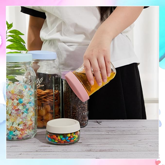Teenyyou 6 Pcs Silicone Regular Mouth Lids Mason Jar Lids Thickened Leak Proof Lid for 70 mm All regular mouth Mason Jars, Reusable Large Canning Jar Caps(Morandi)