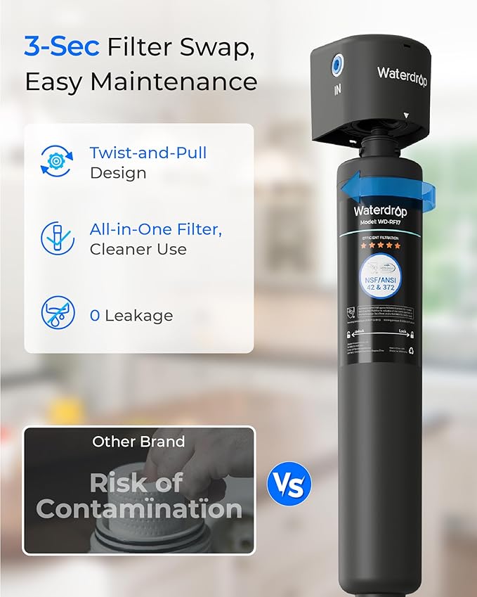 Waterdrop 17UA Under Sink Water Filter, 3 Years, Under Sink Water Filtration System, Reduces PFAS, PFOA/PFOS, Lead, Chlorine, Under Sink Water Filter, NSF/ANSI 42 Certified