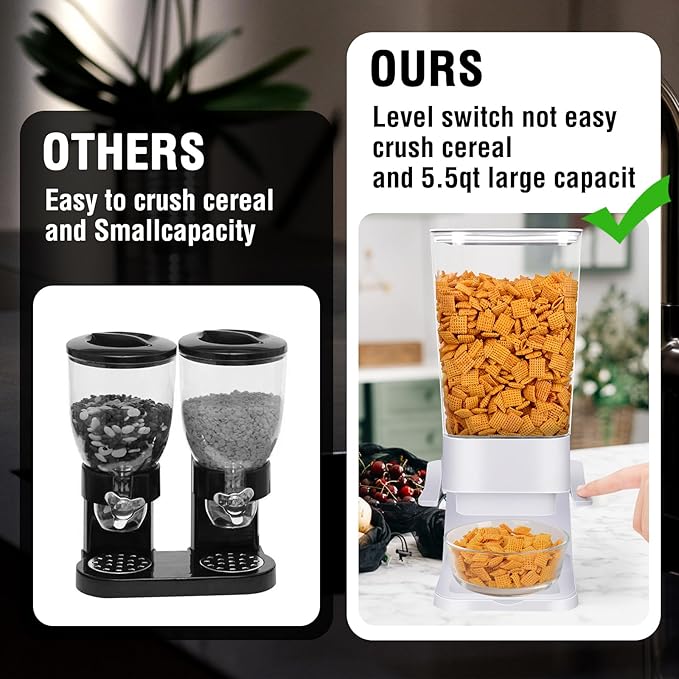 Cereal Dispenser Countertop 2pcs,5.5L Cereal Containers Storage Dispenser for Pantry,Dry Food Storage Rice Containers,Candy Dispenser,Snack Organizer Machine for Grains, Nuts,Oatmeal, Pet Food White