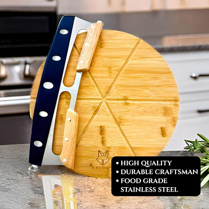 Pizza Lovers Set – Bamboo Pizza Peel & Cutting Board with Rocker Knife