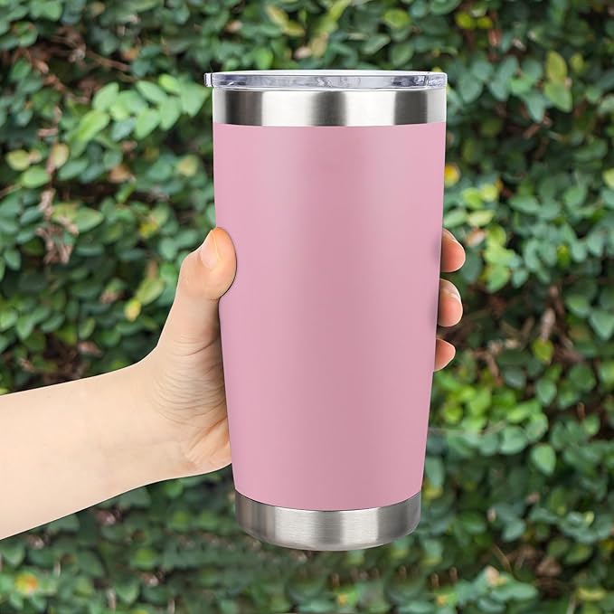 20oz Stainless Steel Tumbler Bulk with Lid, Travel Mug - Double Wall Vacuum Powder Coated Cup - Light Pink, 12 Pack