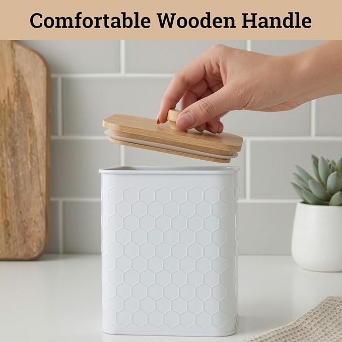 Kitchen Canisters for Countertop Set of 4 - Textured Iron Kitchen Canisters with Airtight Lids - Flour Sugar Canister Set - Flour and Sugar Containers Farmhouse - Coffee Jar for Counter - White Jar x4