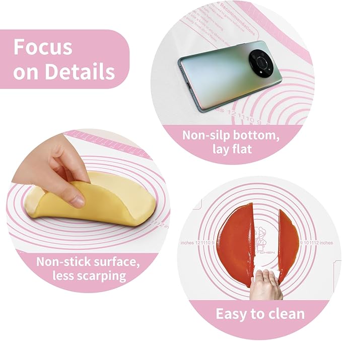 Non-stick Silicone Pastry Mat, Extra Large Baking Mat for Cookie Bread Pizza Pie Crust, Silicone Dough Mat for Rolling, Non-slip& Heat Resistant Pink 32X24 INCH