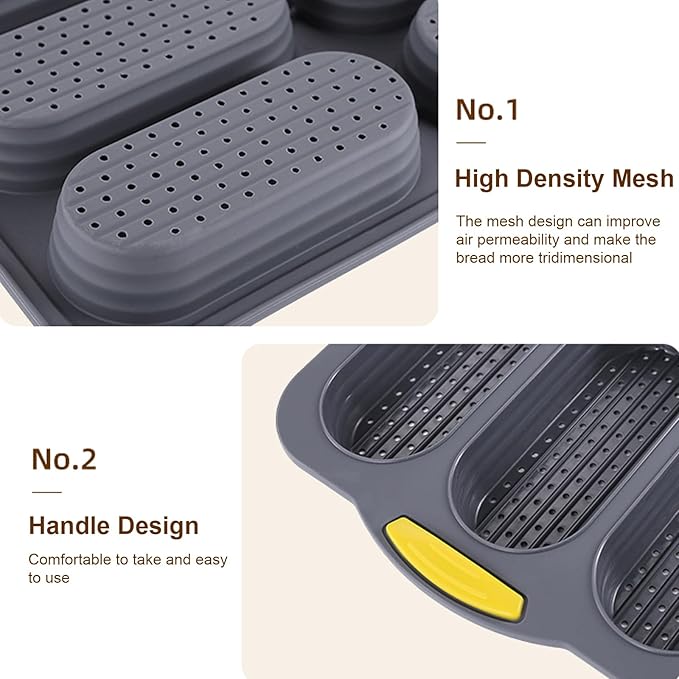 6-cavity Silicone Bread Loaf Pan, Nonstick Sourdough Loaf Pan & Heat Resistant Baguette Bread Pan, Bread Pans for Homemade Bread, Silicone Molds for Baking Hoagie Rolls, Hot Dog Bun