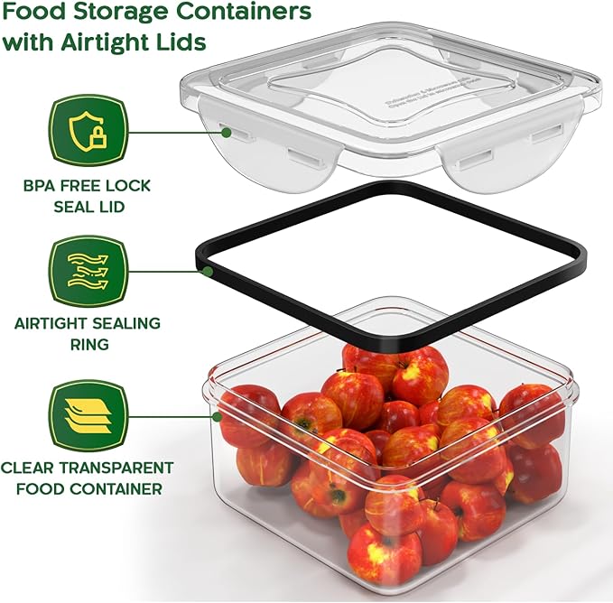 44 Pcs Food Storage Containers with Lids Airtight- (22 Stackable Boxes-22 Lids) Plastic Meal Prep Container for Pantry Kitchen Organization, Microwave, Dishwasher, Freezer Safe -100% Leak Proof