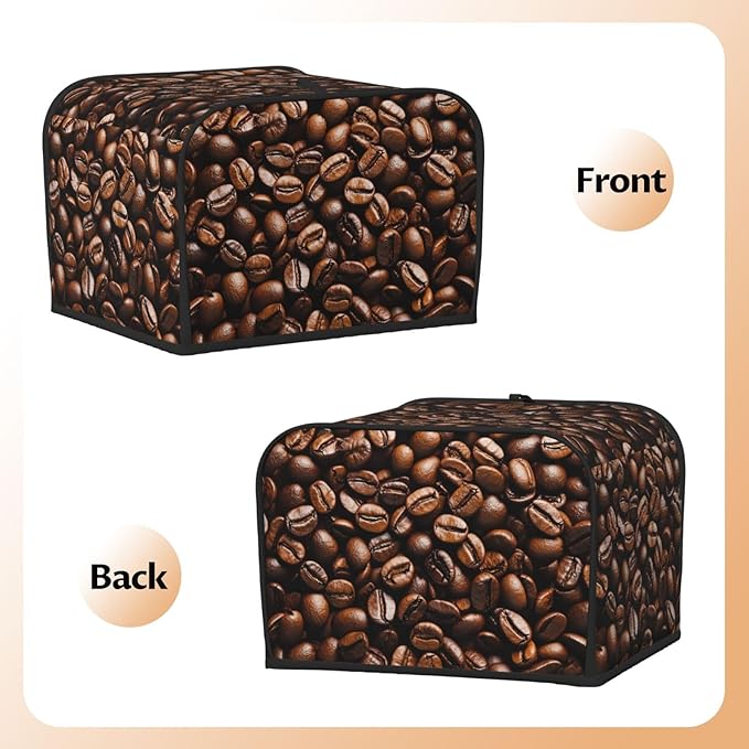 Coffee Print Covers for Toasters 4 Slice,Cute Funny Bread Machine Cover with Handle,Washable Stain Resistant Kitchen Small Appliance Cover Dining Decor