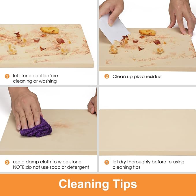 Salomayes 12x12 Inch Cordierite Pizza Stone for RV Oven and Grill, Square Baking Stone, Perfect for Pizza, Bread, Pie, BBQ, Durable and Safe, with Plastic Scraper