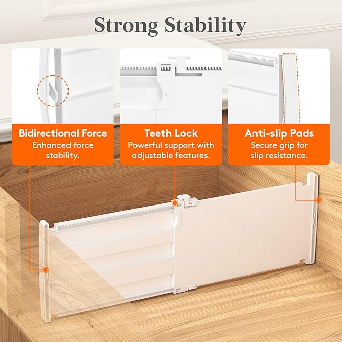 Lifewit 6" Tall 9 Pack Drawer Dividers, 30-47cm/11.5-18.5" Expandable Drawer Divider for Clothes, Adjustable Dresser Drawer Organizers, Drawers Separators for Dresser/Bathroom/Closet/Kitchen White