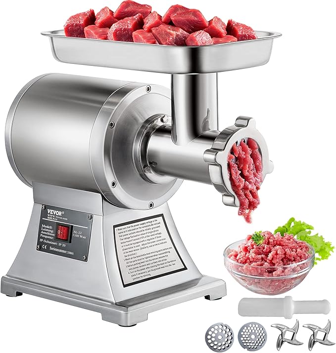 VEVOR Commercial Meat Grinder, 550LB/h 1100W Electric Meat Mincer, ETL Approved Heavy Duty Industrial Meat Mincer Machine