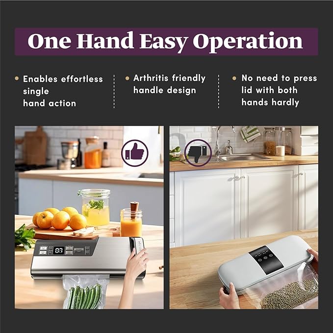 Mesliese Vacuum Sealer Machine, 95kPa 140W One Hand Operation Food Sealer, Double Seal Strip with Build-in Cutter & Countdown Display, 2 Bag Rolls, 5PCS Pre-cut Bags, PULSE & Marinate Enabled