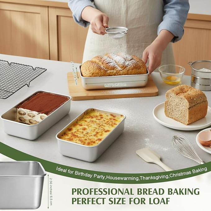 10 Pack Stainless Steel Loaf Pan Set 9 x 5 Inch Bread Baking Pans Banana Loaf Tins For Baking Cake Meatloaf Brownies Sourdough Lasagnas Dishwasher Safe