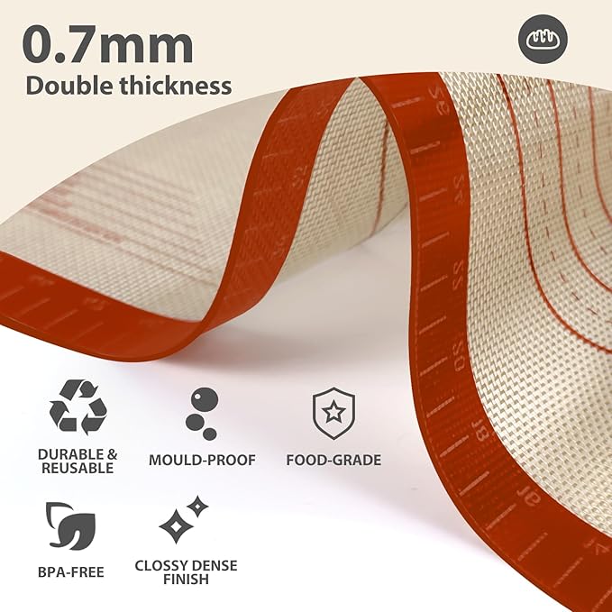 Pastry Mat, 0.7mm Extra Thick 32 x 24 Inches Large Non Stick Silicone Baking Pad, Pie Crust Rolling Supplies for Making Christmas Cookies Bread, Easy to Clean
