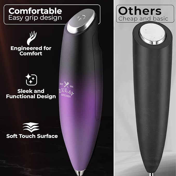 Zulay Kitchen Patented Tornado Triple Whisk Milk Frother with 4 Duracell Batteries – Handheld Foam Maker for Coffee, Lattes, Matcha & Hot Chocolate – Rich, Creamy Froth in Seconds - Galaxy