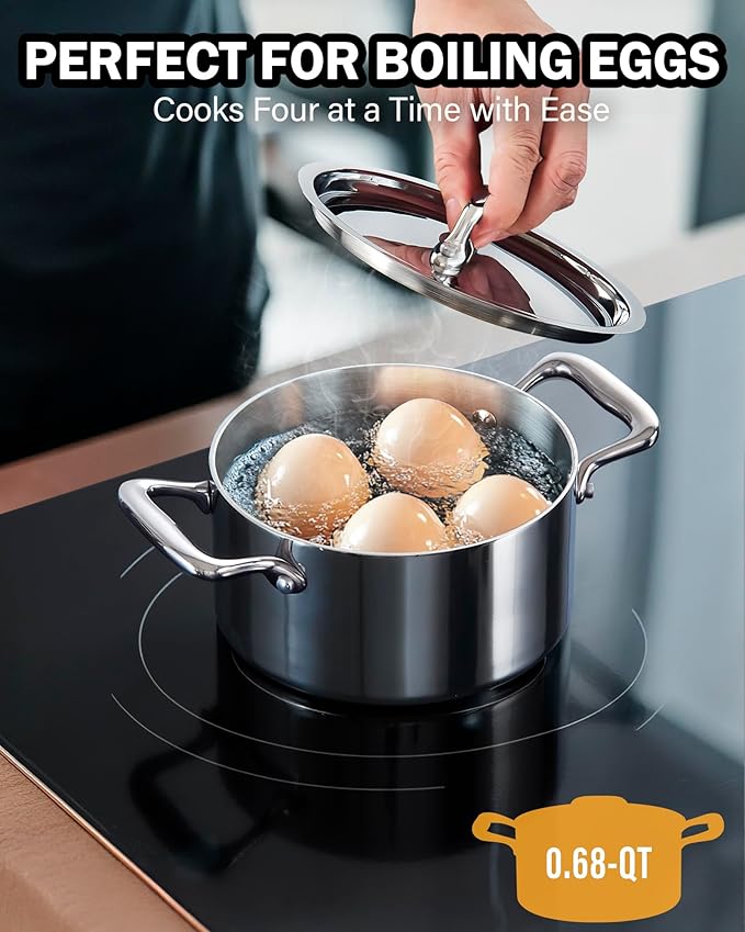 Cooks Standard Multi-Ply Clad Stainless Steel Butter Warmer Set, Mini Cookware Duo Set, Stainless Steel Butter Melting Pots, Fry Pan 4.7 Inch & Casserole 0.68 Qt, Mini Pot and Pan, 3 Pieces, Silver