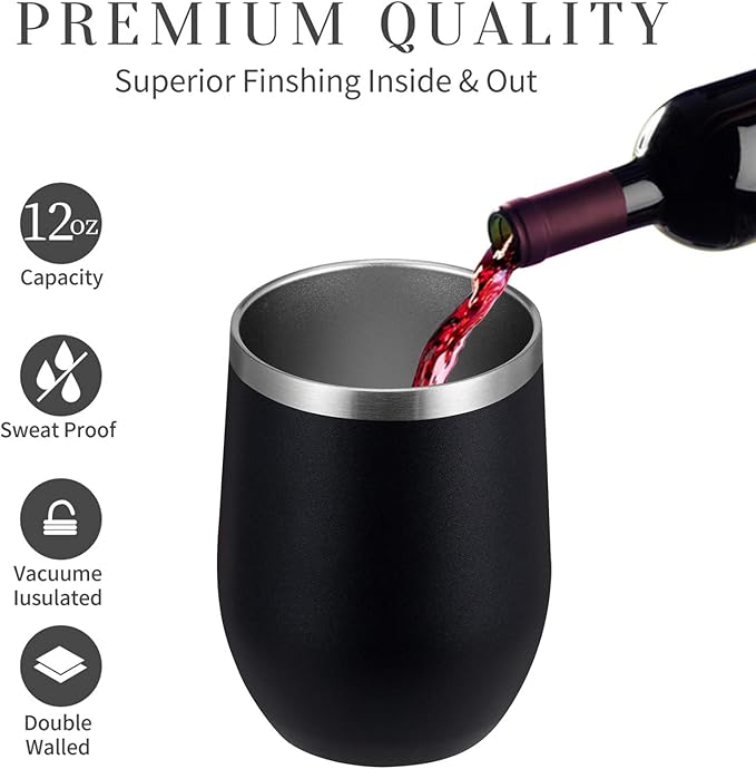 MEWAY 12oz Wine Tumbler Mix Color 16 Pack Bulk Gifts for Women, Vacuum Stainless Steel Travel Mug with Lid,Insulated Stemless Wine Cup Glass for Coffee,Cocktails,Drinks(Mix,Set of 16)