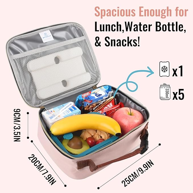 Genteen Lunch Box for Kids,Girls - Insulated LunchBox Reusable, Zip Closure & Buckle Handle, Portable Cooler for Work, School, Travel (Pink)