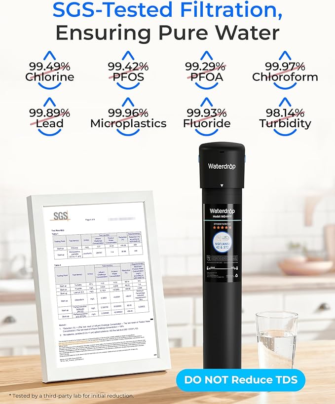 Waterdrop 17UB Under Sink Water Filter, 3 Years, Under Sink Water Filtration System, NSF/ANSI 42 Certified, Reduces PFAS, PFOA/PFOS, Lead, Under Sink Water Filter with Faucet