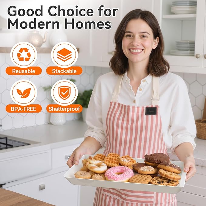 6-Pack Serving Tray for Parties, Serving Platter in 3 Sizes for Entertaining, Food Display, Plastic Trays for Cookies, Stackable Rectangular Platters for Family(White)