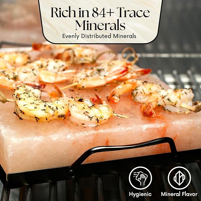 UMAID Himalayan Salt Block Cooking Plate 12x8x1.5 for Cooking, Grilling, Cutting and Serving, Food Grade Rock Salt Stone with Steel Tray & Recipe Pamphlet Unique Gifts for Men, Women, Chefs & Cooks