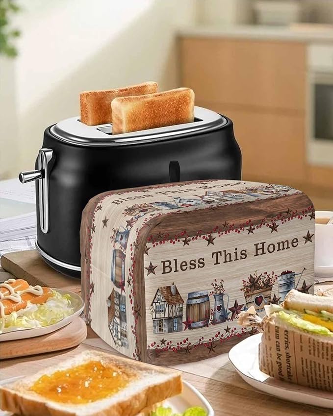 Country Star Toaster Cover 2 Slice, Small Kitchen Appliance Cover, Farmhouse Beige Brown Wood Rustic Barn Toaster Oven With Loop, Bread Machine Polyester Dust Protection