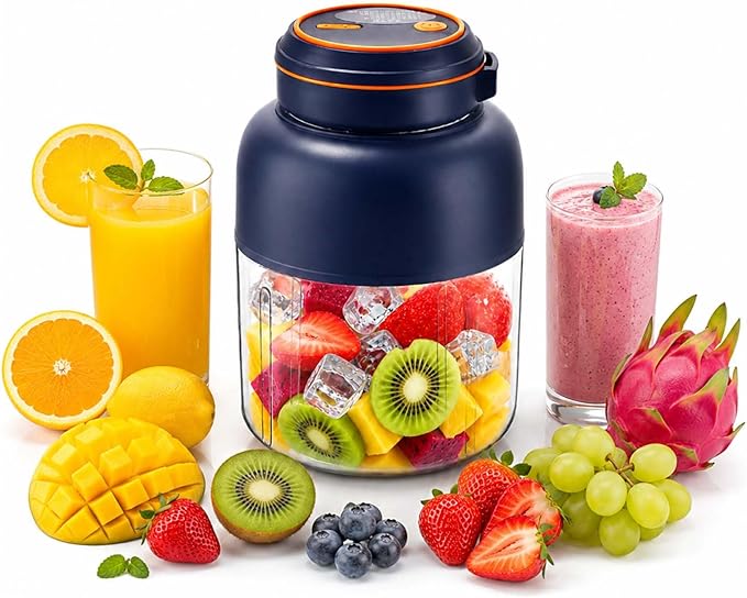 Portable Electric Juicer Cup with Zero Cord Hassle,Wireless Personal Juicer Cup USB Rechargeable Blender,38-Blades,Quiet Operation, Leakproof Lid,40 Seconds,for Shakes and Smoothies (Blue-45 Oz)