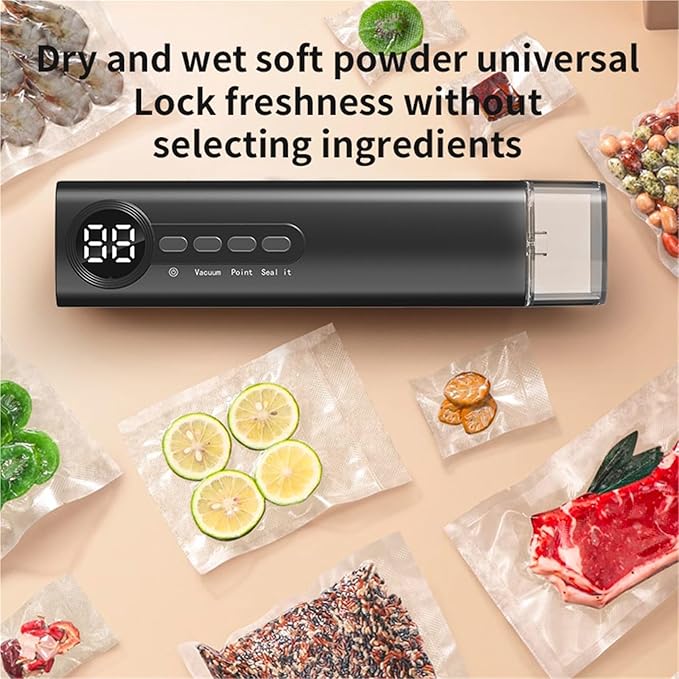 Vacuum Sealer Machine, Mini Vacuum Sealer Wireless Multifunctional Food With Suction Dry/Moist Sealing Machine Plastic Bag Heat for Food(Black)