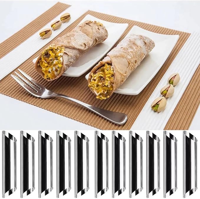 33 Pack Cannoli Forms Tube Set, 10 Cannoli Forms, 10 Large Hones Form Mould 10 Small Croissant Moulds, Brush, Reusable Icing Bag and Long Frosting Tip for Puff Pastry