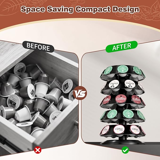 K Cup Holder, Coffee Pod Storage Carousel Holder Organizer Compatible with 40 Keurig Kcup Pods, New Modern Design for Home or Office Kitchen Counter Organizer