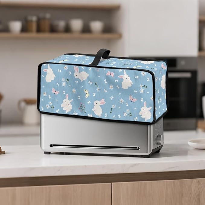 Easter Happy Bunny 2 Slice Slim Toaster Cover Long Slot Easy to Fold and Carry Water- Resistant Dust Covers for Kitchen Appliances with Top Handle Furniture Festival Docor