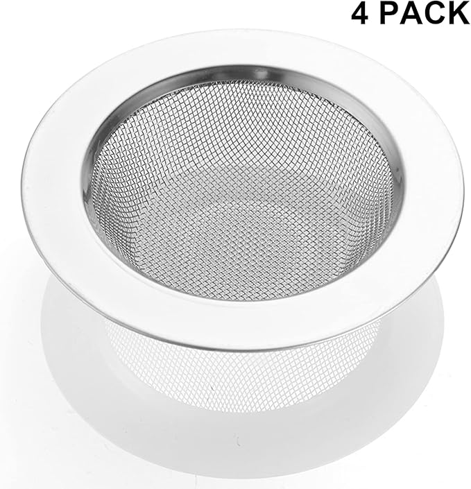 LASSHSWA 4 PCS Kitchen Sink Strainer Stainless Steel, Kitchen Sink Drain Strainer，Sink Strainers with Large Wide Rim 4.5" Diameter for Kitchen Sinks