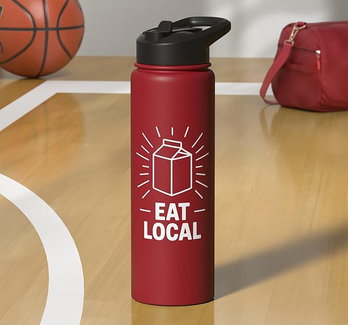 Funny Eat Local Milk Carton Minimalist Saying Stainless Steel Insulated Water Bottle