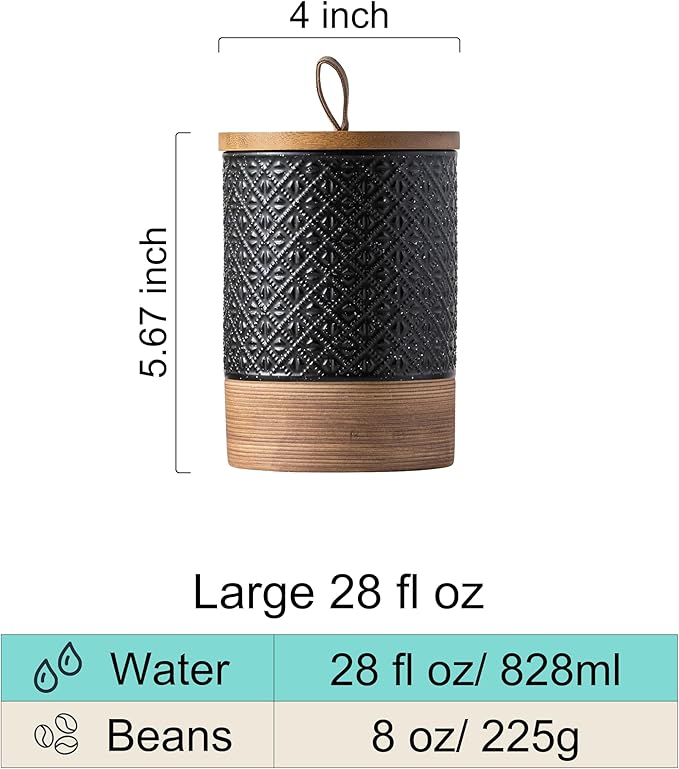 Miamolo Ceramic Jar with Lid, Airtight Coffee Container, Kitchen Food Storage Jar for Coffee Bean Spice Sugar Cookie, Stackable Decorative Jars for Housewarming Gift, Coffee Bar Decor, Black 28 fl.oz