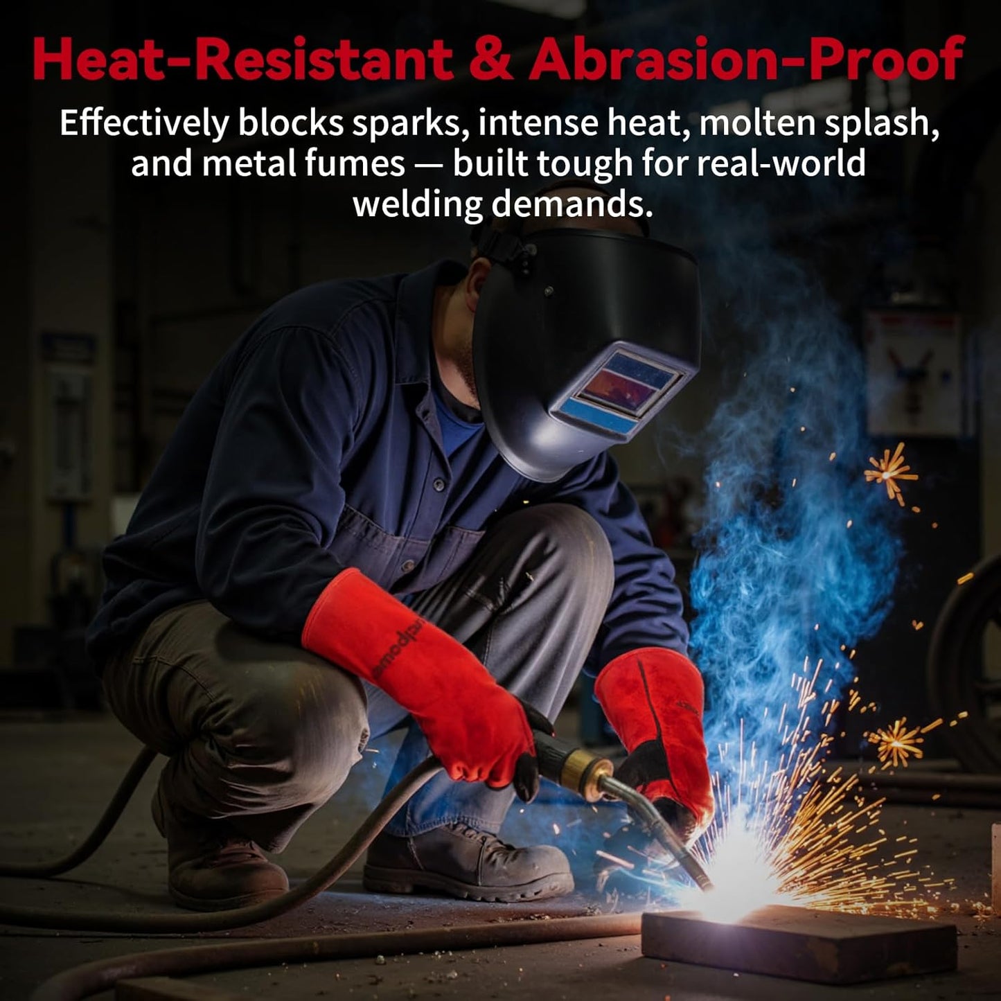 16 Inch Welding Gloves Heat Resistant 932°F for BBQ,Oven,Grill,Fireplace MIG,TIG,Stick Welding,Forging,Animal Handling (L-Large)