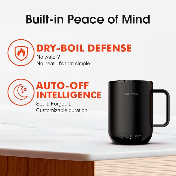 Vsitoo S3 Plus 14oz Heated Coffee Mug - Temperature Control Smart Mug with Mug Warmer, Auto-Sensing AI Heats Drinks to 120-150°F Hands-Free.Ideal for Home/Office/Gifts，Black