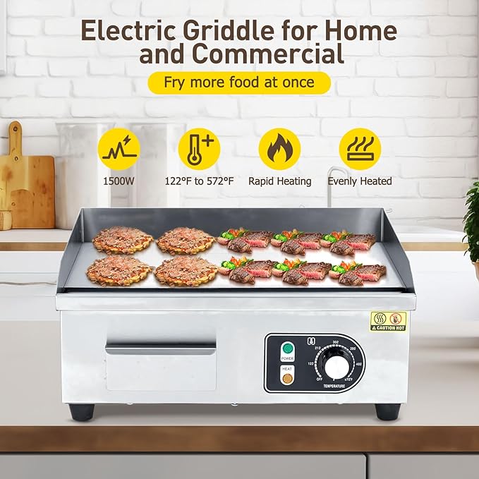 GarveeTech 14 in Electric Griddle for Perfect Cooking - Non-Stick Grill Plate, Adjustable Temperature Control 122°F-572°F, High Power 1600W, Commercial Grade, Easy Cleaning.