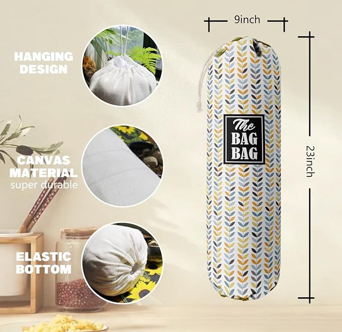 E-1 Leafage Grocery Bag Holder & Organizer - Wall Mount Plastic Bags Storage Container Dispenser - Kitchen Gifts For Women, Family & Friends