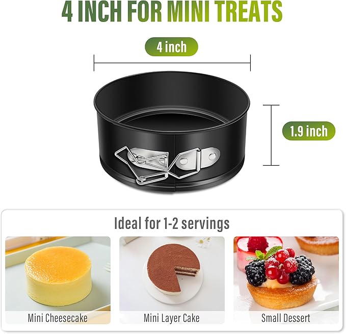 Vakoo 4 Inch Springform Pan - Nonstick, Leakproof Cheesecake Pan for Baking, Easy Release, No Parchment Paper Needed, Set of 4
