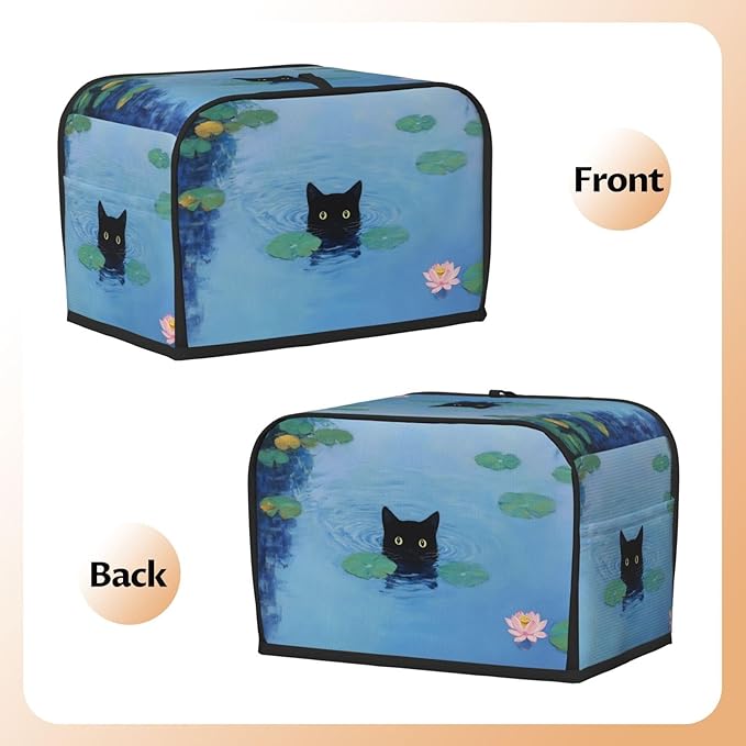 Black Cat Swimming Toaster Cover 2 Slice, Cute Country Bread Machine Cover, Washable, Stain Resistant, with Top Handle